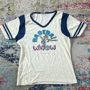 Vintage 1980s Baseball Widow 80s Graphic Women's Tee Top Shirt